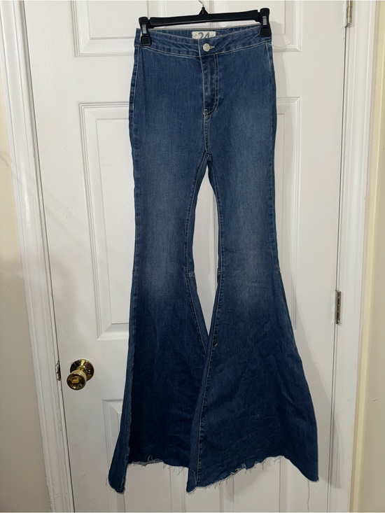 We The Free Denim - We The Free Dark Blue Flare Jeans with Raw Hem